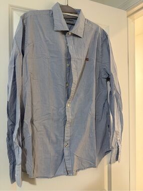 Napapijri Light Blue Pinstripe Men's Dress Shirt
